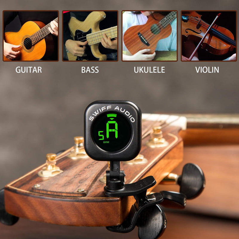 SWIFF Guitar Tuner Clip-On, High Precision Micro Clip On Tuner,Auto-Off Electric Guitar Tuner with Easy to Read VA Display for All 12 String Instruments Bass, Ukulele, Violin, Chromatic 1 pack