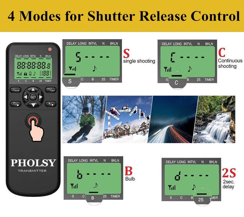 PHOLSY Wireless Timer Remote Control with Intervalometer HDR Compatible with Canon EOS R RP R6 R5 90D 250D 850D 5D 6D-II 7D 7D-II 10D; for Olympus EM1X EM1-II EM5-III; for Fuji GFX100 XT3 XT4 XT30 Compatible with Canon / Fuji / Olympus