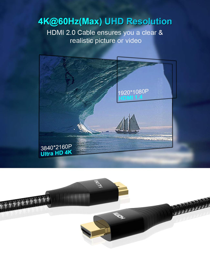 HDMI Cable 4K 6 Foot, IKITS HDMI 2.0 Cable 18Gbps High Speed HDMI Cable Braided-4K HDR, HDCP 2.2/1.4, 3D, 2160P, 1080P, Ethernet-Audio Return Compatible with UHD TV, Blu-ray, PS4/3, PC, Fire TV