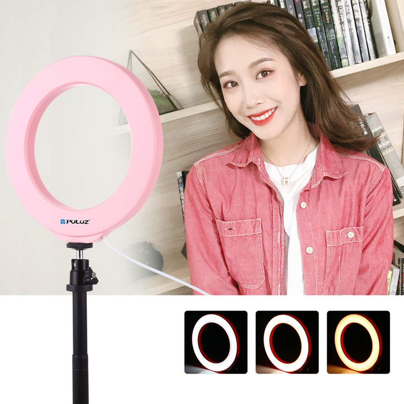 PULUZ 4.7 inch Selfie LED Ring Light Video Lights with Cold Shoe Tripod Ball Head for Make-up and YouTube Video vlogging Equipment Pink 4.7 inch