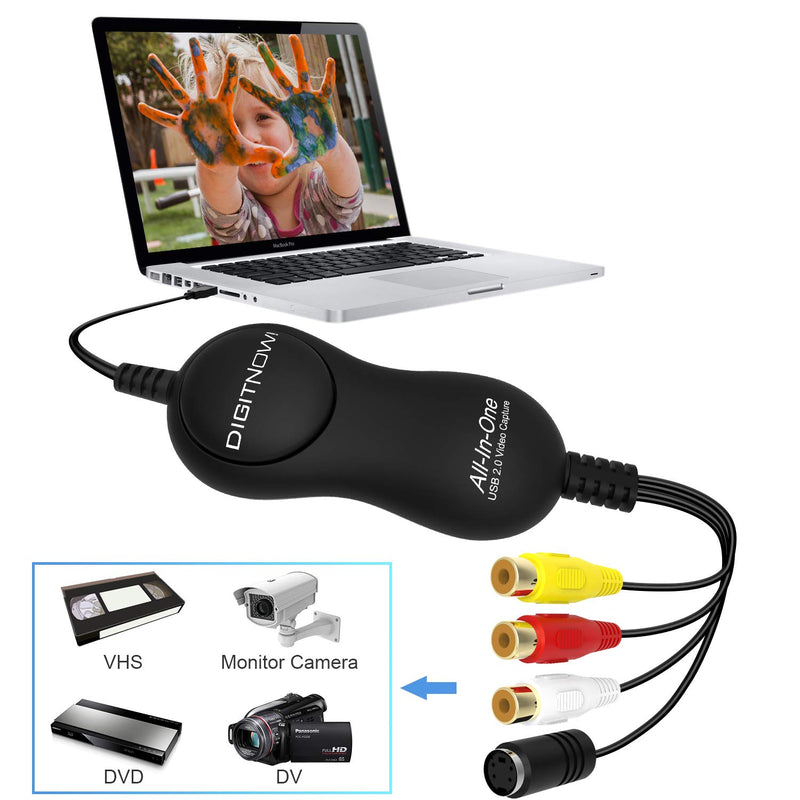 DIGITNOW! USB 2.0 Video Capture Card Device Video Grabber One Touch VHS VCR TV to DVD Converter, Transfer VHS Home Videos to Mac OS X PC Windows 7 8 10