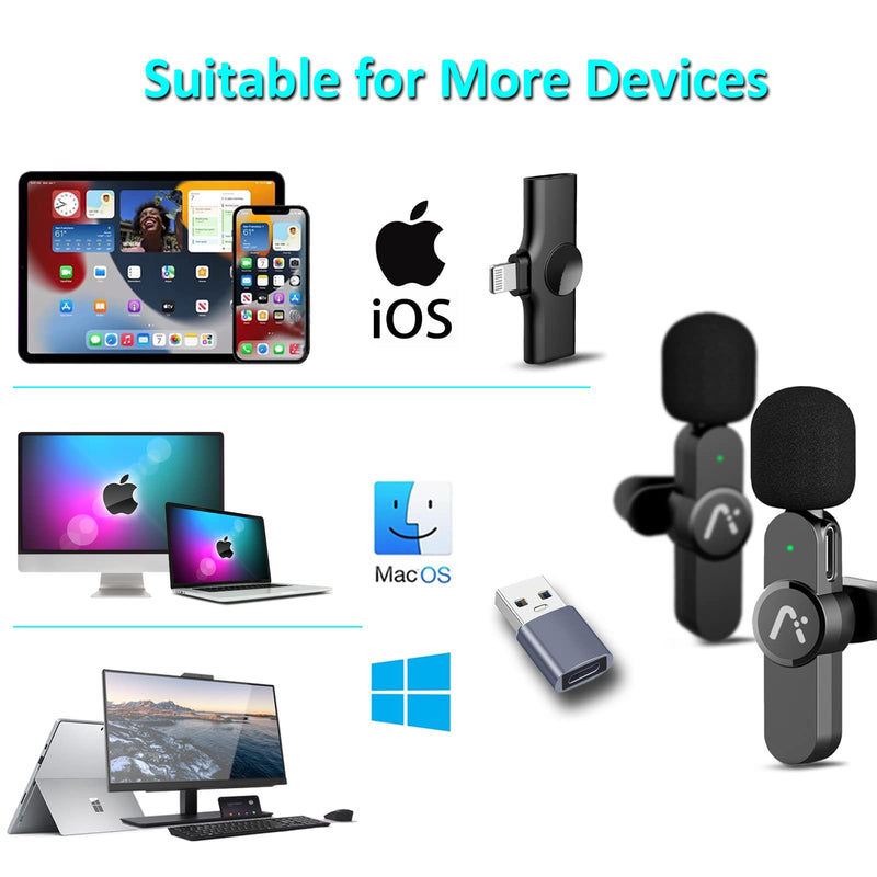 Aisizon Wireless Lavalier Microphone for iPhone, Wireless Clip Mic, Wireless Clip on Microphone A3d, for iPhone, iPad, Computer, Zoom Meeting, Video Recording, tiktok.…