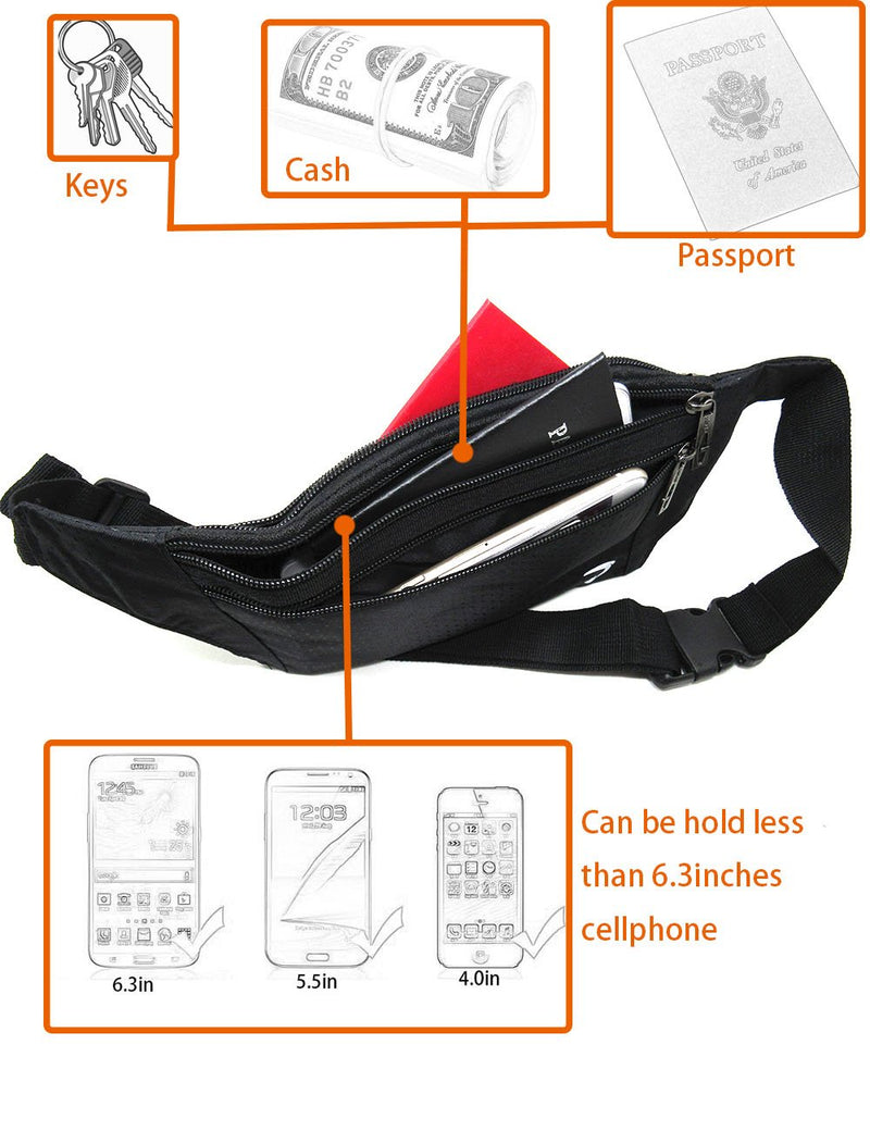 NAOKI LOVE Waist Pack Bag Ultrathin Hide Purse Outdoor Sports Jogging Travel Runner Belt with Credit Card Protector Slots Black
