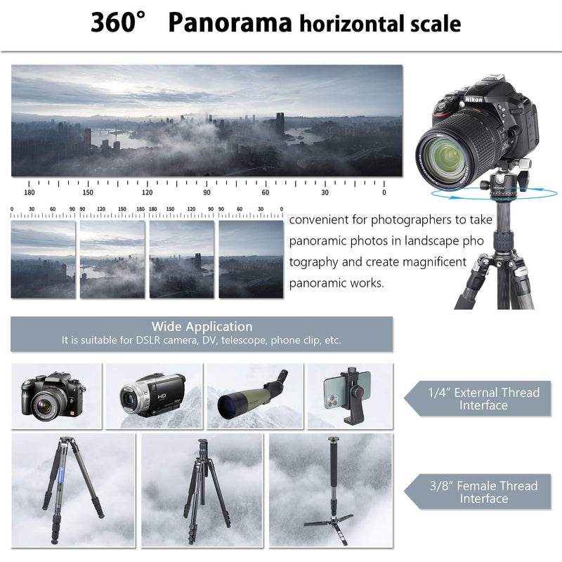 Low Profile Ball Head 36mm Stability Panoramic Tripod Head 360 Rotating Professional Metal Ballhead with 1/4 inch QR Plate for DSLR Cameras Tripods Monopods Camcorder Slider Max Loading 33lbs/15kg 36mm Low Profile