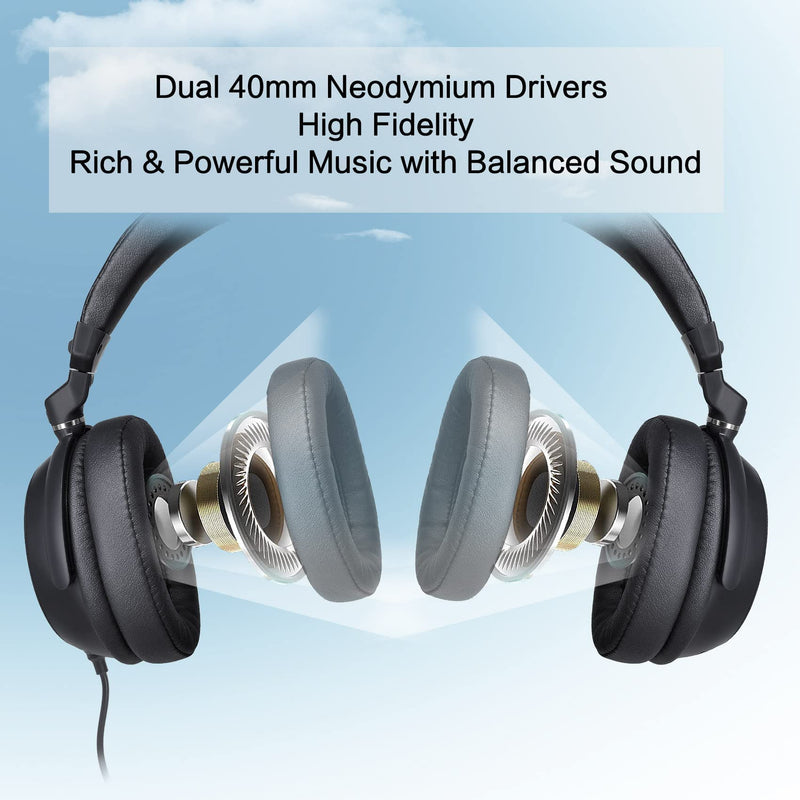 SIMOLIO Stereo Wired Headphones with MIC & Volume Control/Limiter & Share Jack, Durable Lightweight Headset for Gaming, Kids, Teens, Adults, Student, On-line School, Chat, Computer, Laptop, Travel