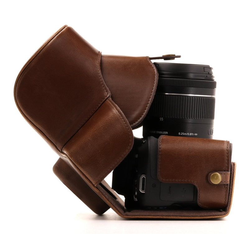 MegaGear Ever Ready Leather Camera Case Compatible with Canon EOS Rebel SL3, Kiss X10, Rebel SL2, Kiss X9 18-55mm Lens Dark Brown