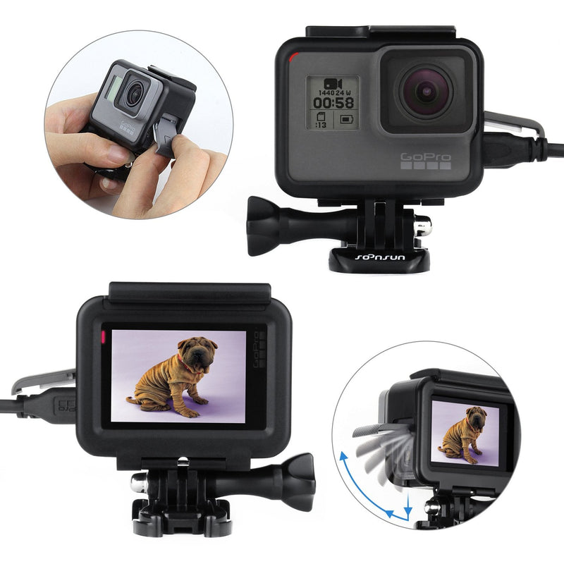 SOONSUN Frame Mount Housing Case with Lens Cover for GoPro Hero 5 6 7 Hero(2018) Hero5 Hero6 Hero7 Black, Hero7 White, Hero7 Silver Camera - Strong Structure and All Slots Fully Accessible