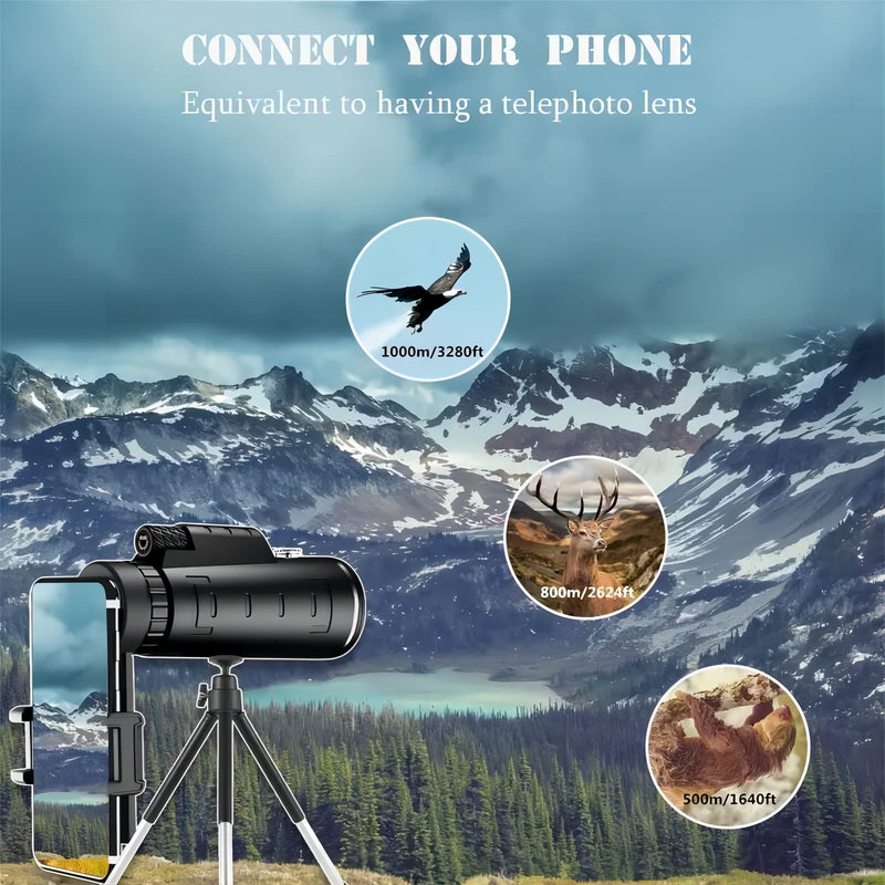 Monocular for Adults High Powered,with Smartphone Adapter & a Tripod Handheld Monocular Telescope,Night Vision Zoom Monocular for Hunting, Star Gazing Star-Scope, Black