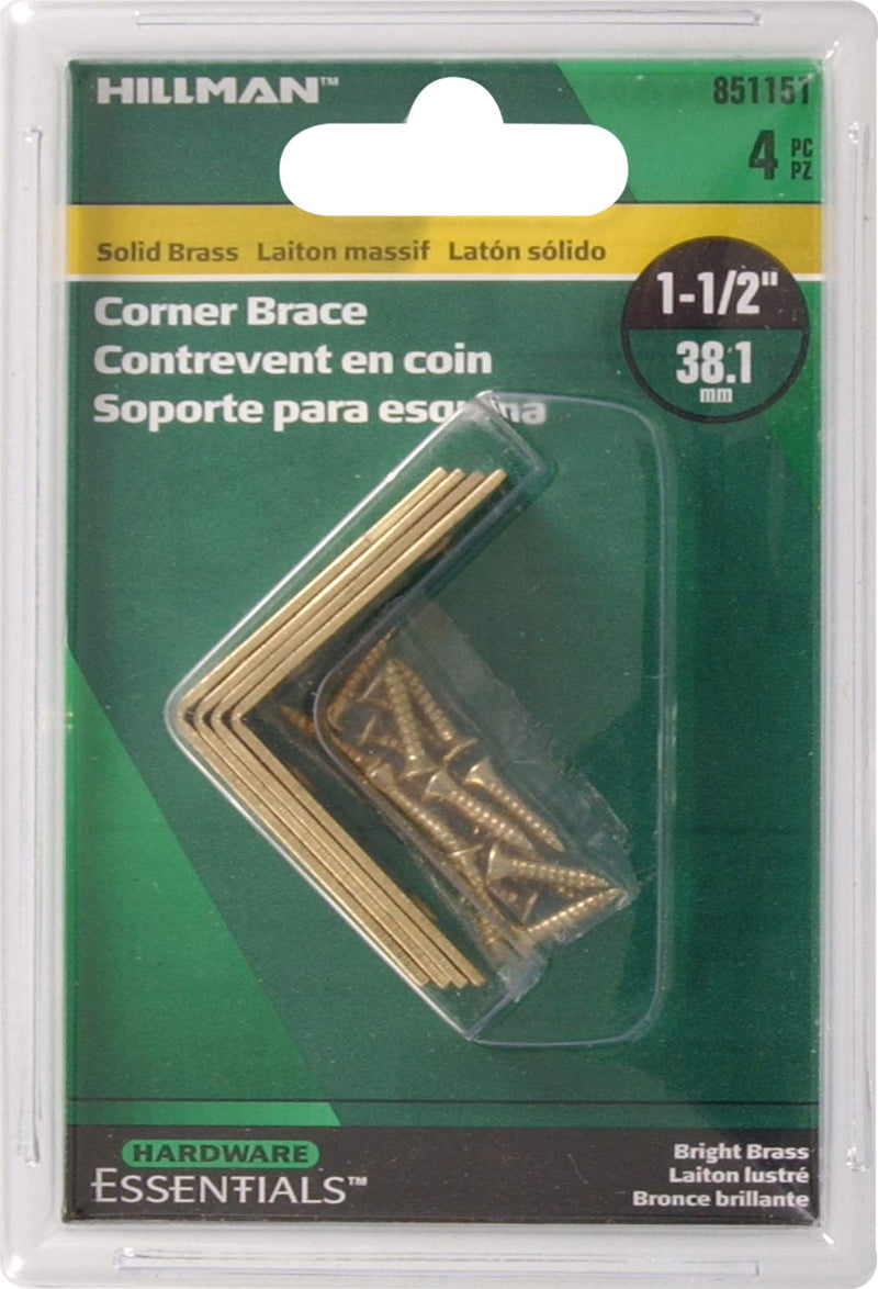 The Hillman Group 851151 Brass Corner Braces 4 Pack, 1-1/2"