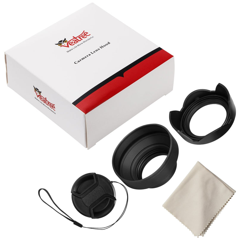 Veatree 49mm Lens Hood Set Compatible with Canon EF 50mm f/.1.8 STM, Collapsible Rubber Lens Hood with Filter Thread + Reversible Tulip Flower Lens Hood + Center Pinch Lens Cap