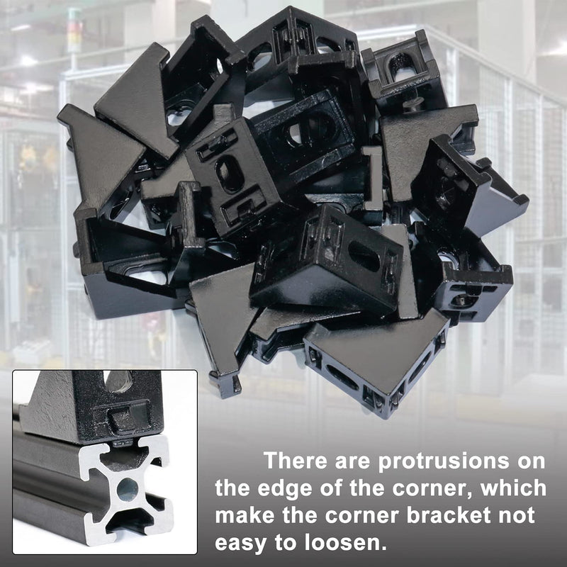 CheeMuii 2020 Corner Bracket Kit,20pcs Corner Brackets 40pcs Hex Screws 40pcs Slide Nuts,40pcs Washers and 2pcs Hex Wrenchs for Slot 6mm 20s Aluminum Extrusion Profile Rail Accessories 20sets Black