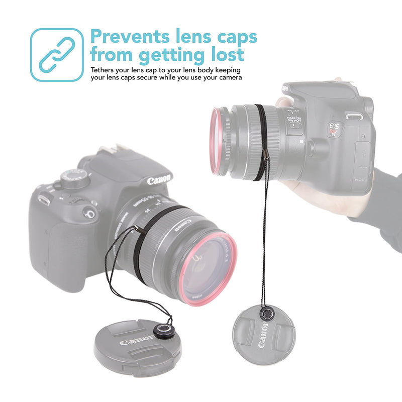 Foto&Tech Camera Lens Cap Keeper Holder with Elastic String Anti-Loss, Compatible with Canon Nikon Sony Panasonic Fujifilm Pentax Sigma DSLR SLR Evil Mirrorless Cameras Video Cameras (10 Pack) 10 Pack