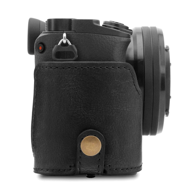 MegaGear Ever Ready Leather Camera Case Compatible with Sony Alpha A6100, A6400 (18-135mm) Black