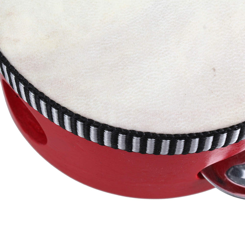 BQLZR 4" Red Musical Tambourine Beat Round Drum Traditional Wooden Natural Skinned Musical Instrument