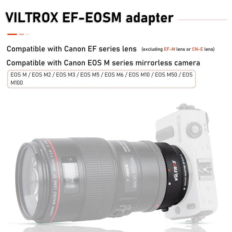 VILTROX EF-EOS M Mount Camera Adapter,Autofocus Lens Converter Ring,EF-M Lens Adapter Compatible with Canon EF/EF-S Series Lens/Canon EOS M Series Mirrorless Camera EOS M1 M2 M3 M5 M6 M10 M100