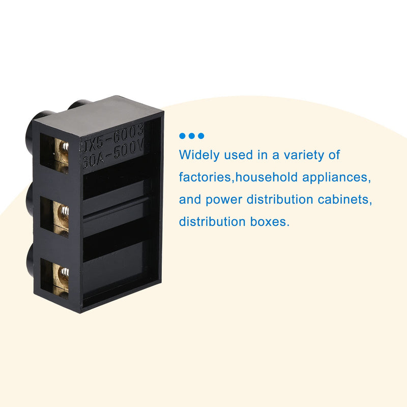 MECCANIXITY Terminal Block 500V 60A Dual Row 3 Positions Screw Electric Barrier Strip 2 Pcs