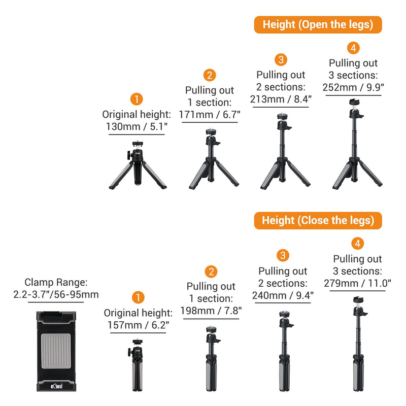 KIWIFOTOS Mini Tripod Stand + Cell Phone Clip, Selfie Stick Handle Grip for Sony ZV-E10 ZV-1 ZV1 RX100VII RX100VA A6400 A6600 Compact Cameras Vlogging iPhone Samsung Webcam Samrt Phone Accessories Mini Tripod + Phone Clip