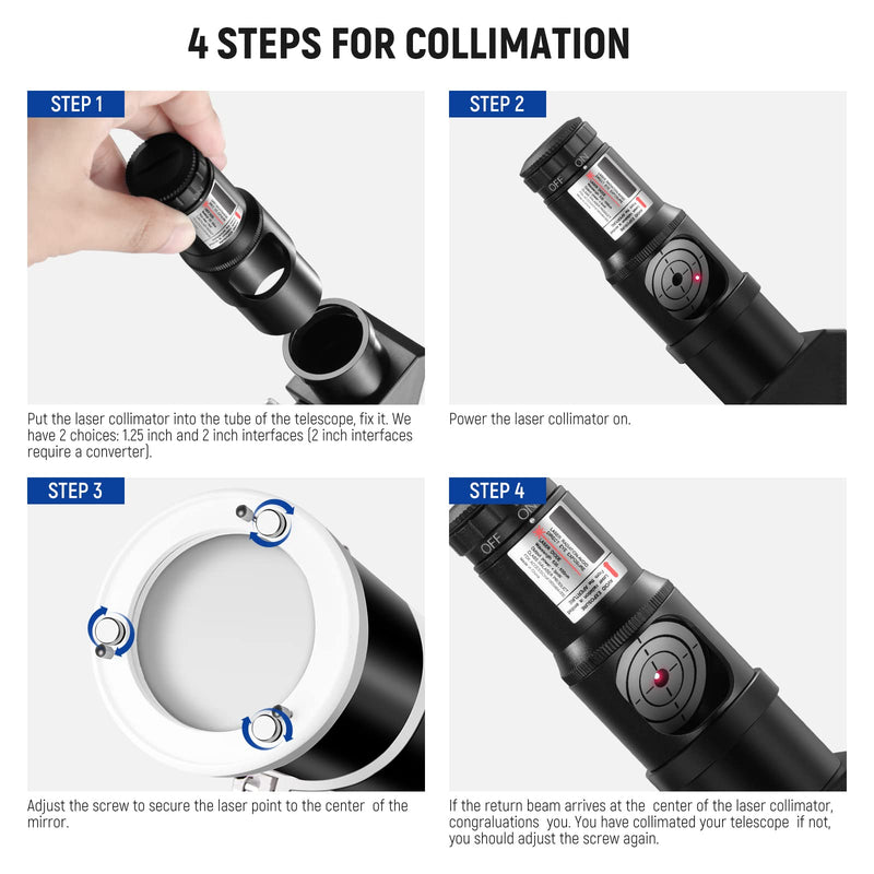 NEEWER Red Laser Collimator, Adjustable 1.25" Collimation Eyepiece with 2" Adapter, Telescope Accessory Compatible with Newtonian Dobsonian Marca Reflector Telescope, LS-T9