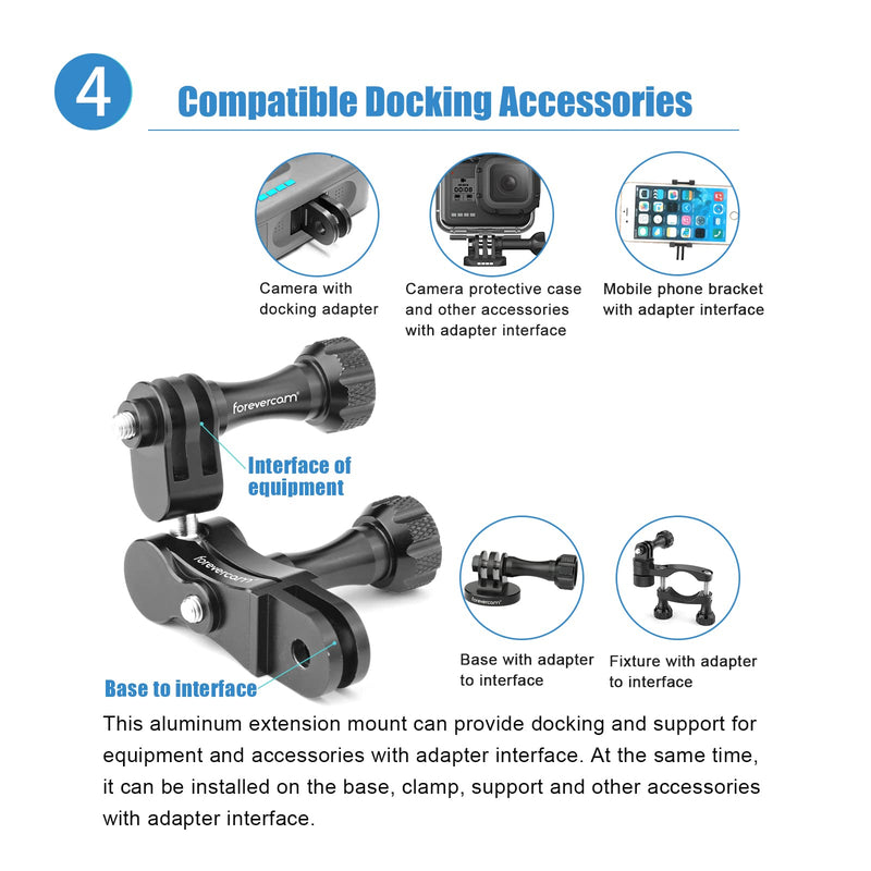Aluminum Extension Mount,Universal Ball Joints Mount,Aluminum Ball Joint Mount,Shock-Resistant,Compatible with Gopro Hero10/9/8/7/6/5 DJI OSMO Sports Camera gopro Swivel Mount