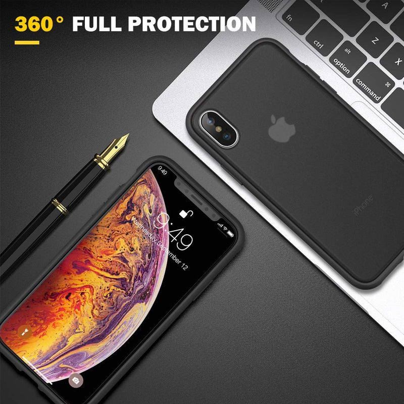 Humixx Shockproof Series iPhone Xs Case/iPhone X Case, [Military Grade Drop Tested] [Upgrading Materials] Translucent Matte Case with Soft Edges, Shockproof and Anti-Drop Protection Case-Black A-Black