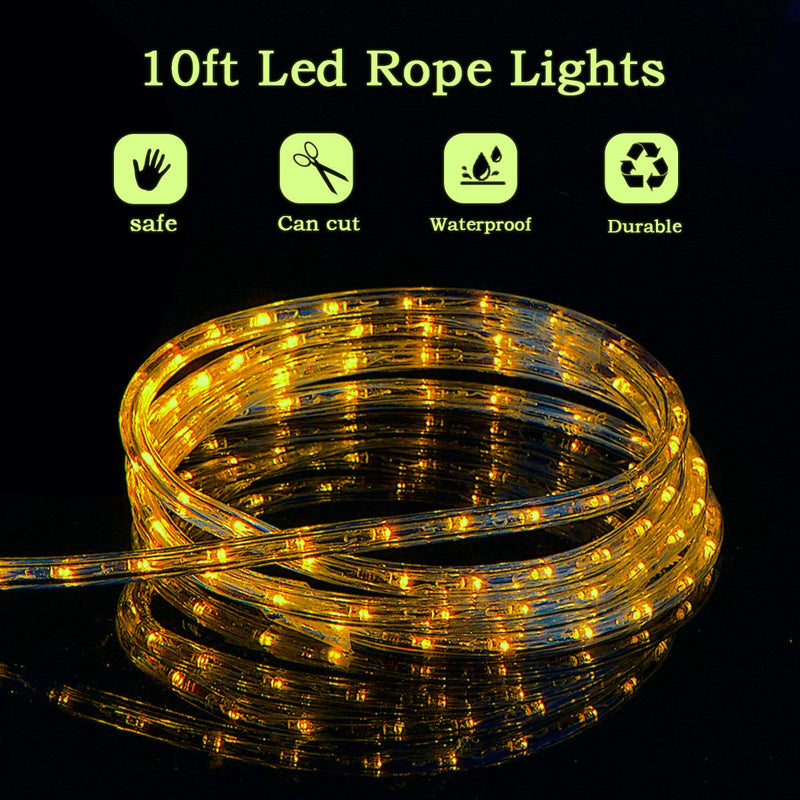Buyagn 10Ft LED Rope Lights, LED Strip Lights Outdoor Waterproof Decorative Lighting for Indoor/Outdoor,Deck, Patio,Eaves,Backyards Garden,Party and Bedroom Decorations (Warm White) Warm White