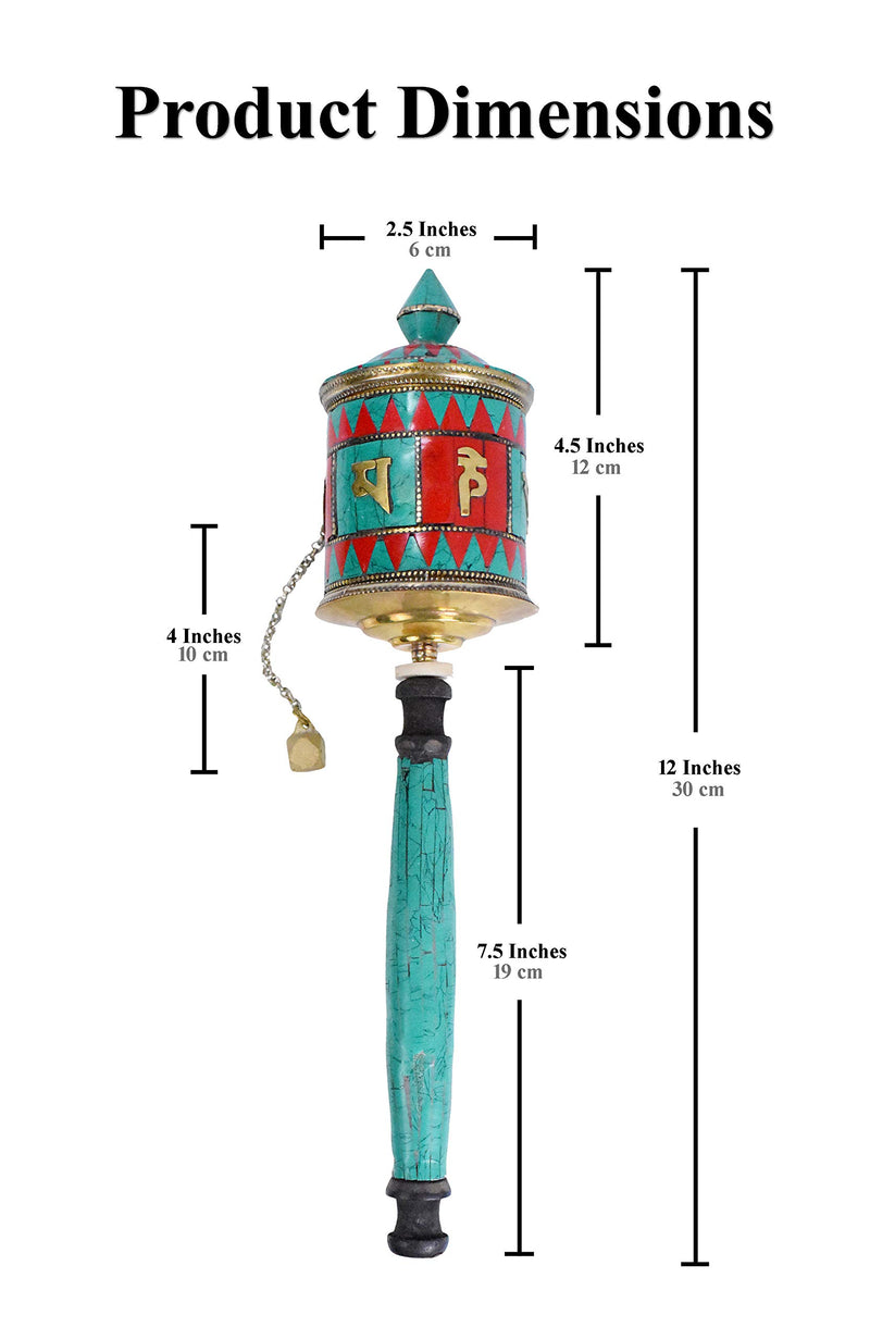 Hand Held Tibet Prayer Wheel – Tibetan Prayer Wheel Handheld Spinning Wheel with Om Mani Padme Hum Stone Inlay for Gifts Nepal Decor by Mudra Crafts