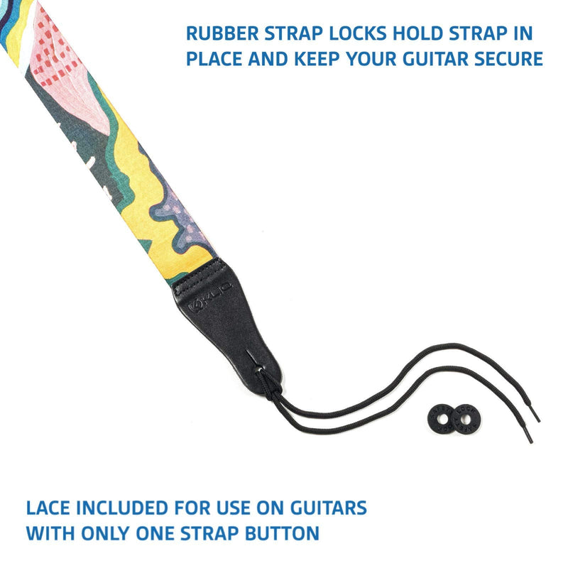 [AUSTRALIA] - KLIQ Vintage Woven Guitar Strap for Acoustic and Electric Guitars + 2 Free Rubber Strap Locks, 2 Free Guitar Picks and 1 Free Lace | Terylene Printed | Artist Series "Anemone" by KLA "Anemone" 