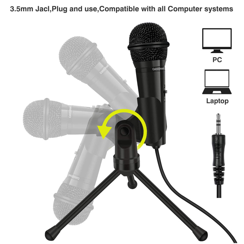 Desktop Microphone,3.5mm Jack Professional Condenser Microphone with Foldable Tripod Stand For PC Laptop Desktop Computer for Recording,Gaming,Streaming Broadcast