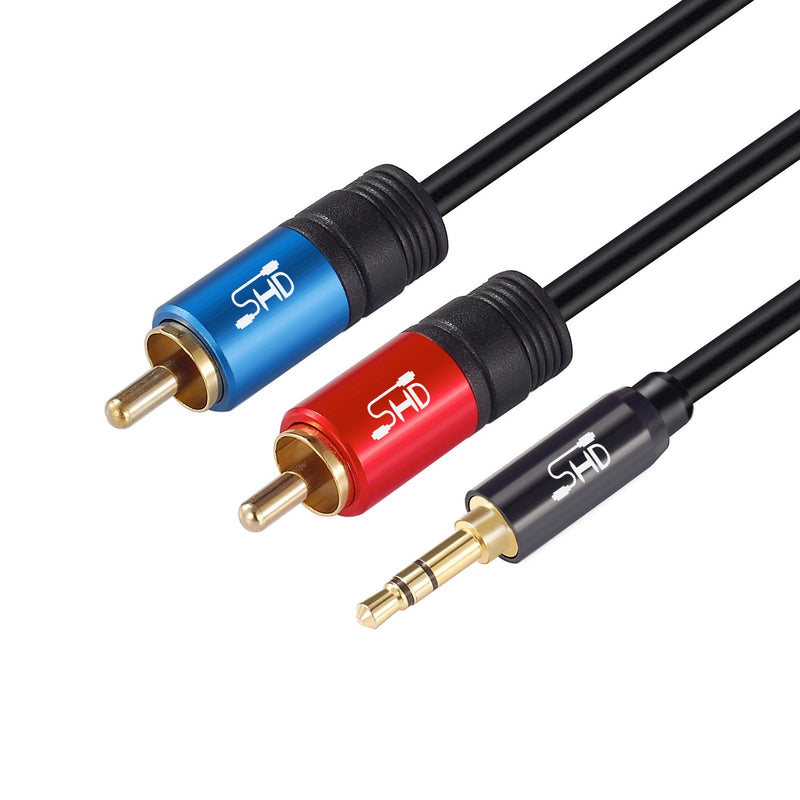 SHD 3.5mm Aux to 2RCA Y Splitter Stereo Audio Cable Male Type OFC Conductor High Flexible PVC Jacket Dual Shielding Gold Plated High End Metal Shell-Black 3Feet/1m Black