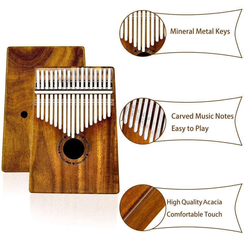 EASTROCK Kalimba Thumb Piano 17 Keys Portable Mbira Finger Piano with Study Instruction and Tune Hammer Kalimba Gifts for Kids Adults Beginners Professional (Acacia) Acacia