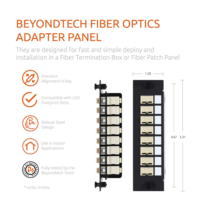 SC Fiber Adapter Panel Enclosure LGX Footprint UPC, Loaded w/8 SC Simplex OM1/OM2 Multimode Beige - Beyondtech Multi Mode Series 8 Simplex Adapters SC/UPC OM1/OM2