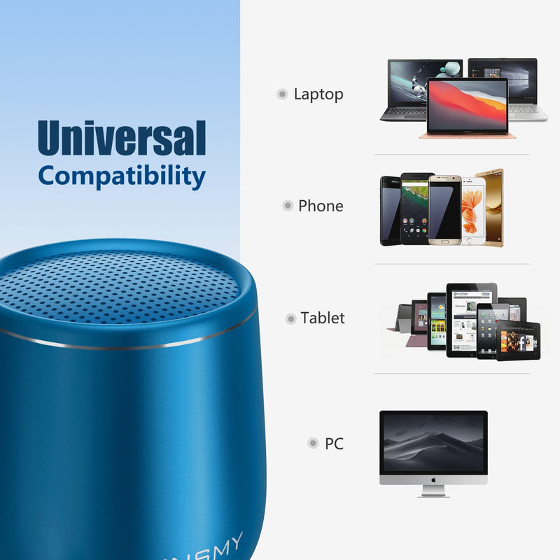 [AUSTRALIA] - INSMY Small Bluetooth Speaker, Waterproof Mini Portable Wireless Speaker, Punchy Bass Rich Audio Stereo Pairing, Handheld Pocket Size, Built in Mic for Hiking Biking Gift Laptop Tablet (Blue) Blue 