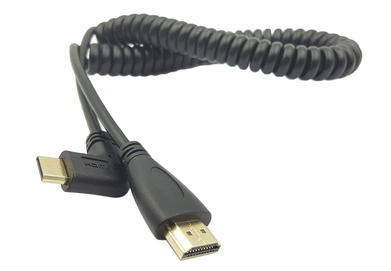 Angle 90 Degree Right Mini HDMI to HDMI,SinLoon Right Angled Mini-HDMI Male to HDMI Male Gold Plated Converter Adapter Coiled Spiral Cable,Support 3D, 1080P,1.5~10 Feet（90Mini-HDMI Right）