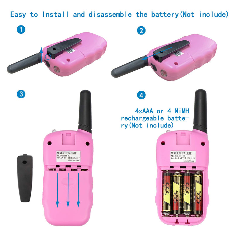 Kids Walkie Talkies BF-T3 Mini 2 Way Radios for Boys Girls 22 Channels FRS UHF 462-467MHz Frequency - 1 Pair Pink