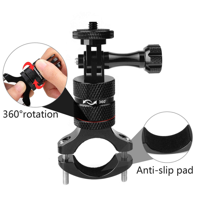Bike Mount for Gopro,ChromLives Camera Handlebar Mount with 360 Degree Rotation, Aluminum Bike Camera Mount for Mountain Bicycle/Motorcycle for Gopro Hero 9/8/7/6/5,Action Camera,Osmo (Black) black