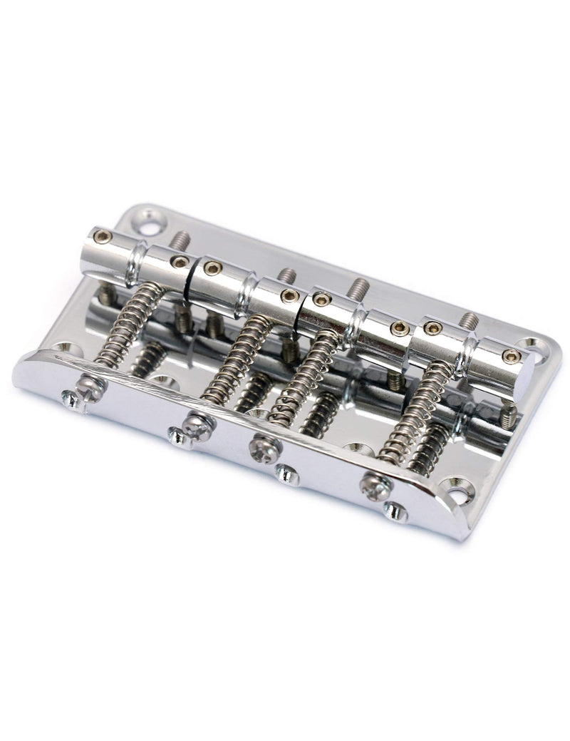 Metallor Hard Tail Fixed Bass Guitar Bridge Compatible with 4 string Jazz Bass or Precision Bass Style Bass Guitar Top Load Chrome.