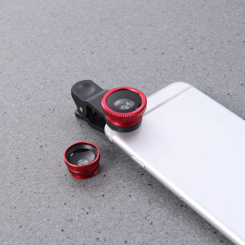 UKCOCO Phone Camera Lens Compatible with iPhone, Samsung and Other Smartphones-Universal Portable Lens Kit Super Wide Angle Lens Macro Lens and Fisheye Lens Clip On 3 in 1 Mobile Phone Lens(Red) Red