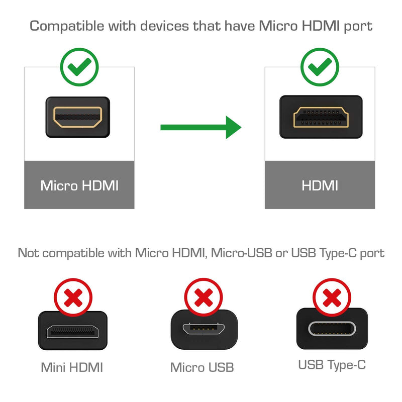 [AUSTRALIA] - Cmple - Micro HDMI to HDMI Cable Adapter Male to Male High Speed Supports 3D 4K 60Hz 1080P Ethernet Audio Return 15 Feet 15FT Black 