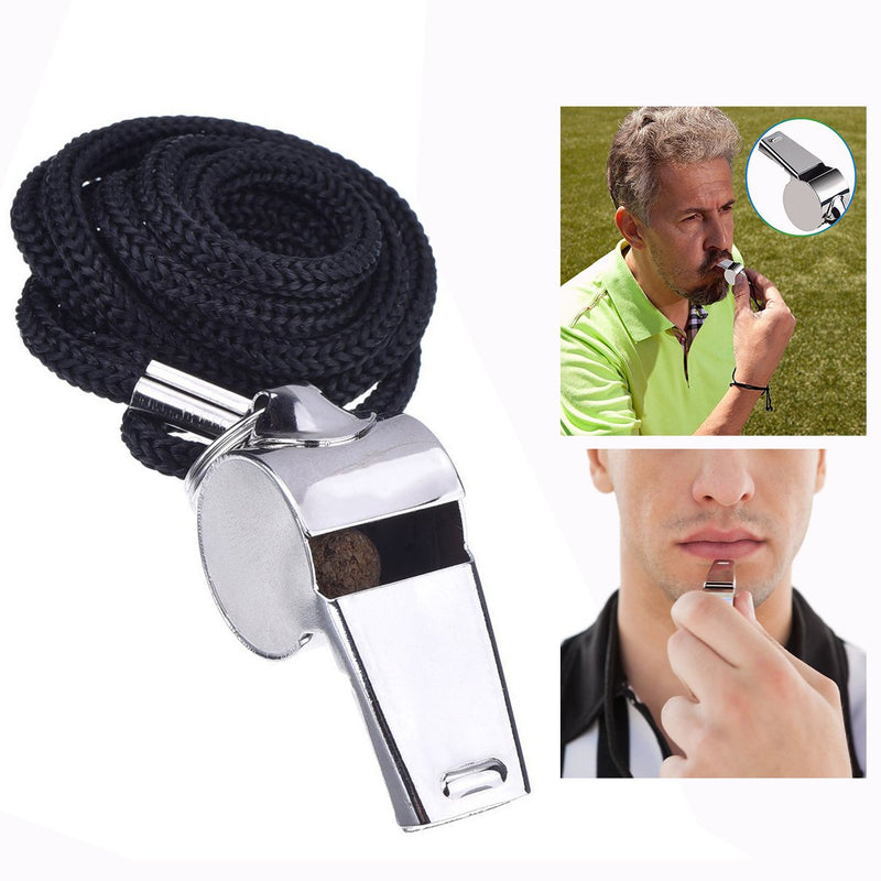 Jzhen Pack Of 2 Pcs 6-Character Metal Referee Whistle Stainless Steel Whistle Loud Metal Whistle Coaches Whistle With Lanyard For Various Sports Competitions Like Football, Baskeball, Soccer, Etc.