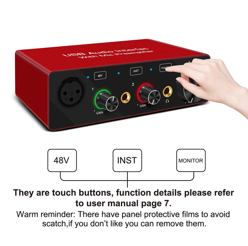 USB Audio Interface with Mic Preamplifier XRL Audio Interface 48v 2 Channel for Streaming Support Instrument Guitar or Bass Smartphone Tablet Computer and Other Equipment Recording