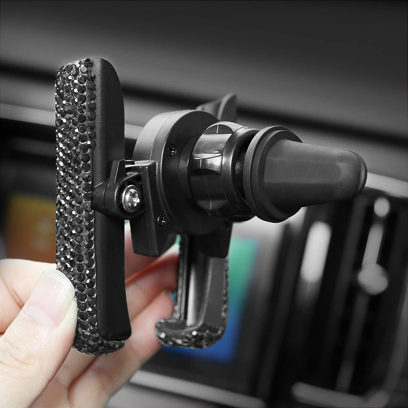 Bling Car Mount Stand Phone Holder, Universal Crystal Rhinestone Cell Phone Holder Mini Car Dash Air Vent 360° Adjustable Auto Phone Mount Car Accessories for Women Girls Black