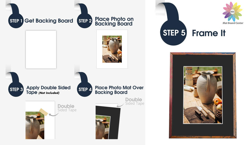 Mat Board Center, Pack of 10, 8x10 Black Color White Core Picture Mats for 5x7 Photos