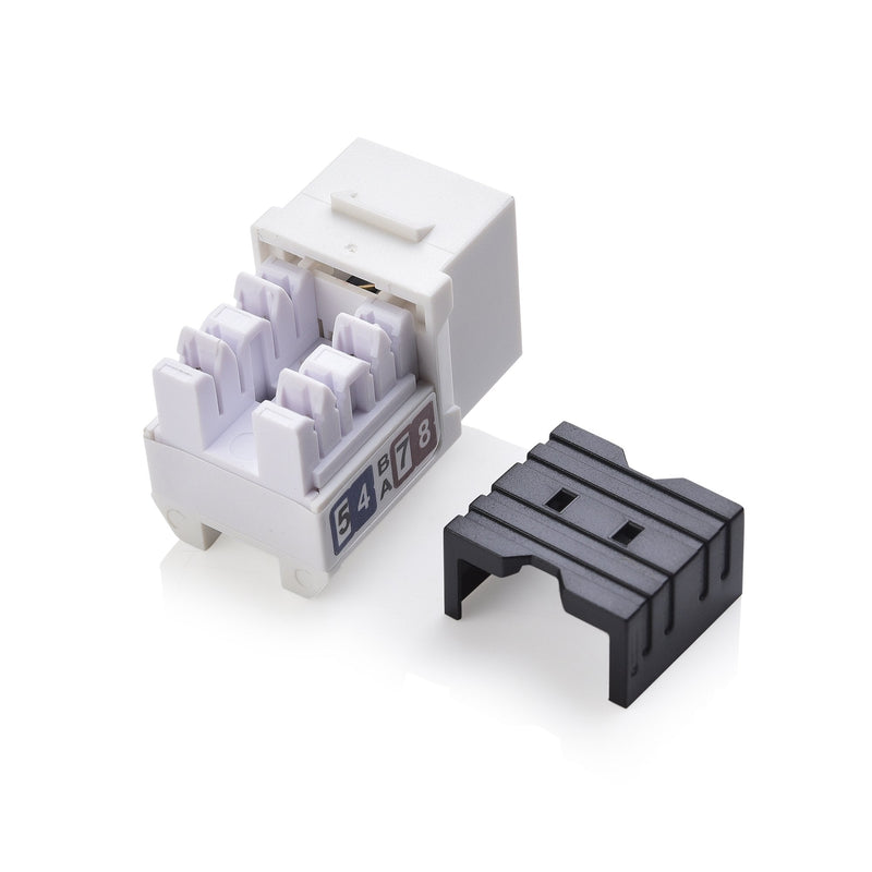 Cable Matters UL Listed 25-Pack Slim Profile 90 Degree Cat 6, Cat6 RJ45 Keystone Jack with Keystone Punch Down Stand in White (Model 180070)