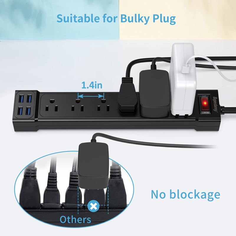 Power Strip, SUPERDANNY Surge Protector Power Strip with USB Ports, Extension Cord, 6 Outlet & 4 USB, Flat Plug, 4.5Ft Cord, 900J, Multiple Protection for iPhone/iPad/PC/Home/Office/Dorm/Travel, Black 4 ft