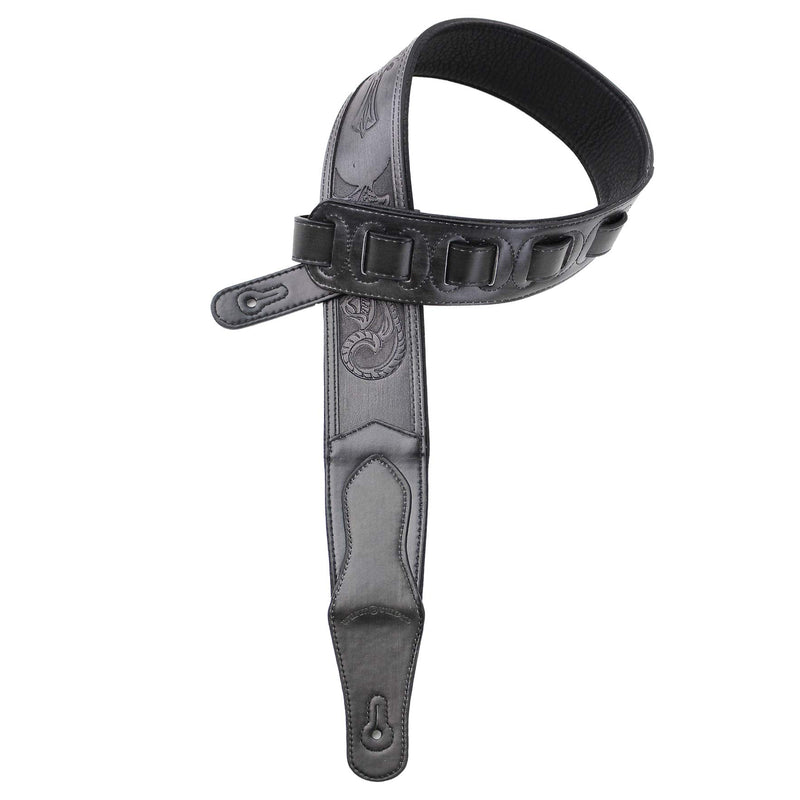 Walker & Williams LIC-12 Black Padded Guitar Strap with Cross and Traditional Tooling