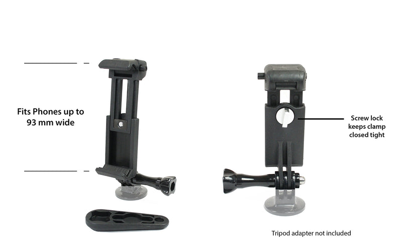 Action Mount® - Locking Smartphone Mount Accessory Setup. Tripod Adapters, Quick Clip, Screw Adapter, Spring Loaded Smartphone Holder, Wrench. (Phone Mount Setup) Phone Mount Setup