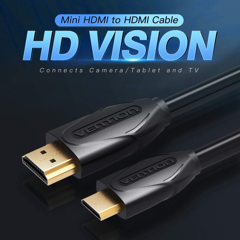 Mini HDMI to Standard HDMI Cable VENTION 10ft,1080p HD and Audio Return Channel for Cameras,Tablets,Camcorders 10FT/3M