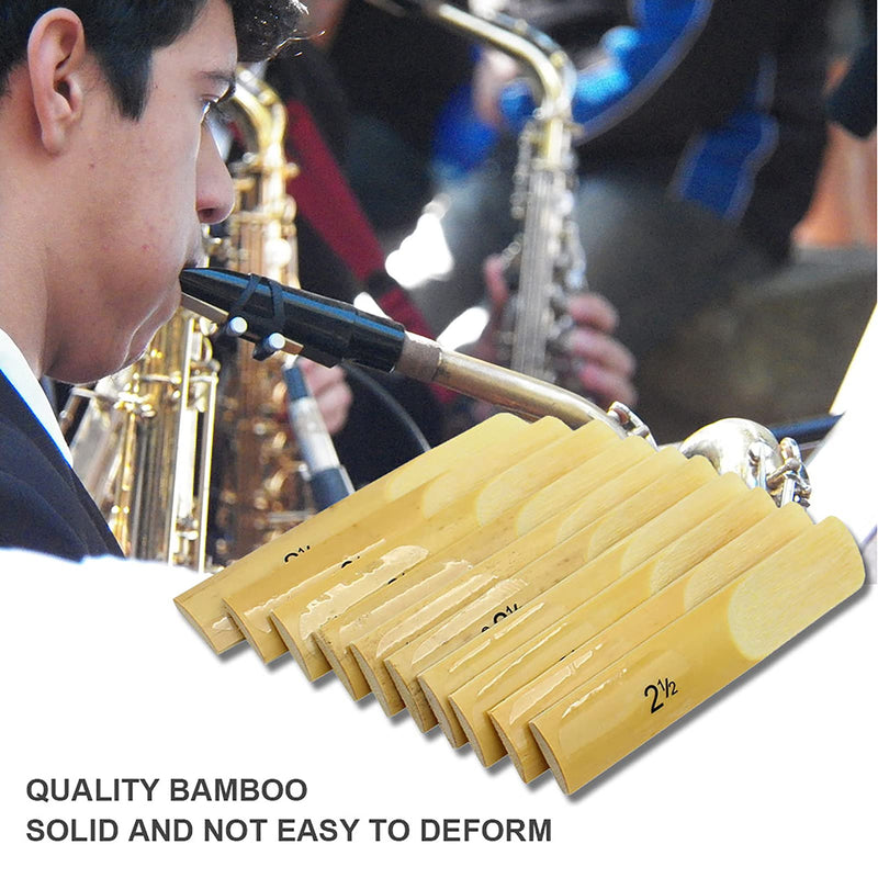 Dilwe 10Pcs Saxophone Bamboo Reeds, Strength 2.5 Reeds for Bb Tenor Sax Saxophone Accessories