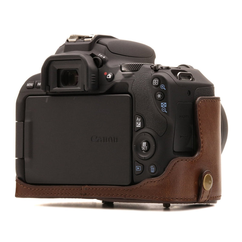 MegaGear Ever Ready Leather Camera Case Compatible with Canon EOS Rebel SL3, Kiss X10, Rebel SL2, Kiss X9 18-55mm Lens Dark Brown