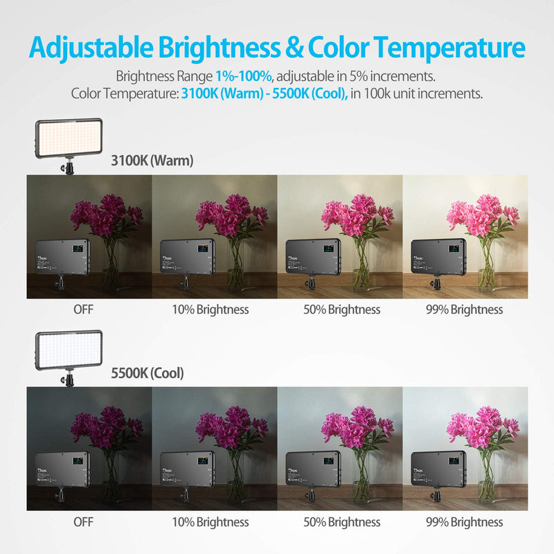 PEZAX 4000mAh Rechargeable Mountable Bicolor LED Video Light with Mini Panel for Professional DSLR Cameras | Photo Video Lighting | Long Battery Life | Fits Iphone, Sony, Canon, Nikon, Fuji, Panasonic Black